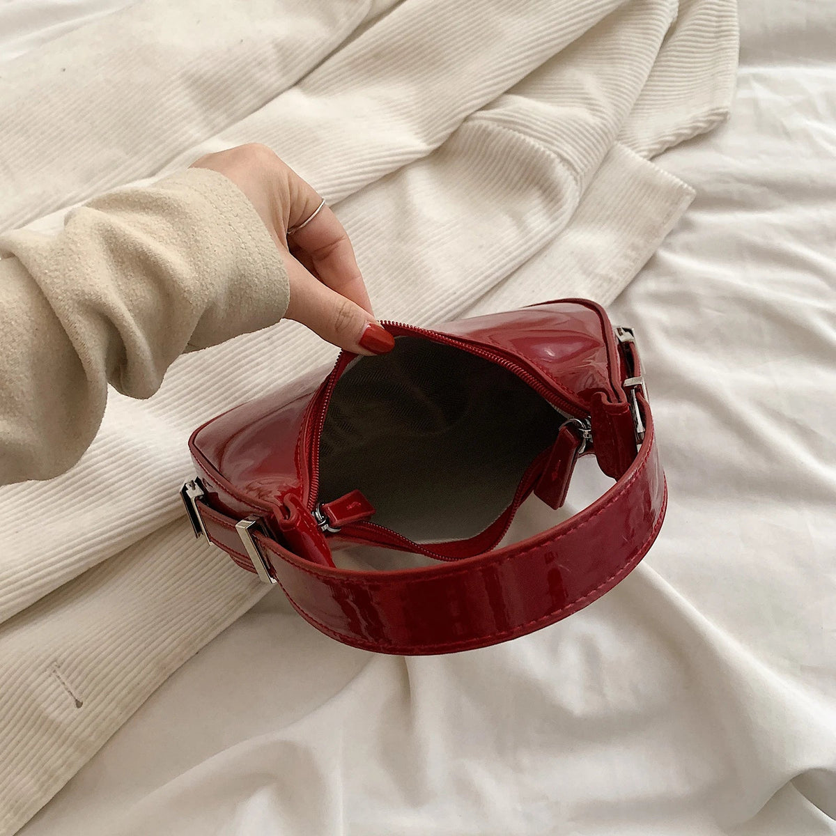 Half Moon Bag Vintage PU Leather Small Handbag | Luxury Brands Women's Shoulder Bags & Retro Red Ladies Armpit Purses (Girls Mini Totes)
