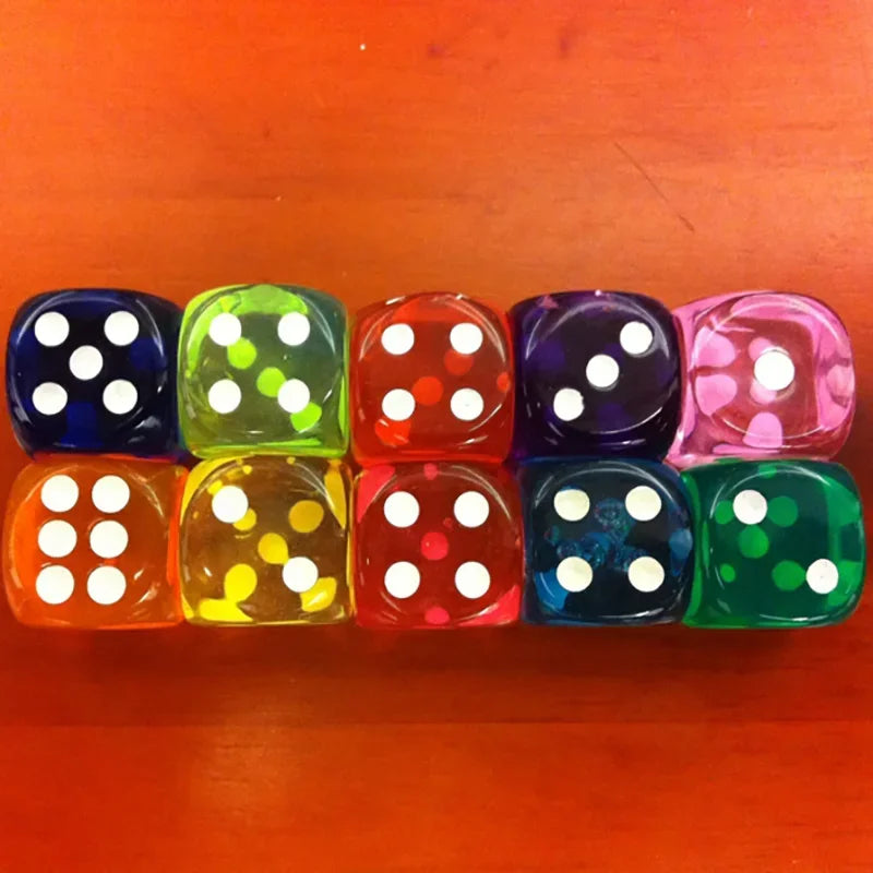 10PCS/Lot Dice Colorful Transparent Acrylic 6 Sided Dice   Club/Party/Family Games