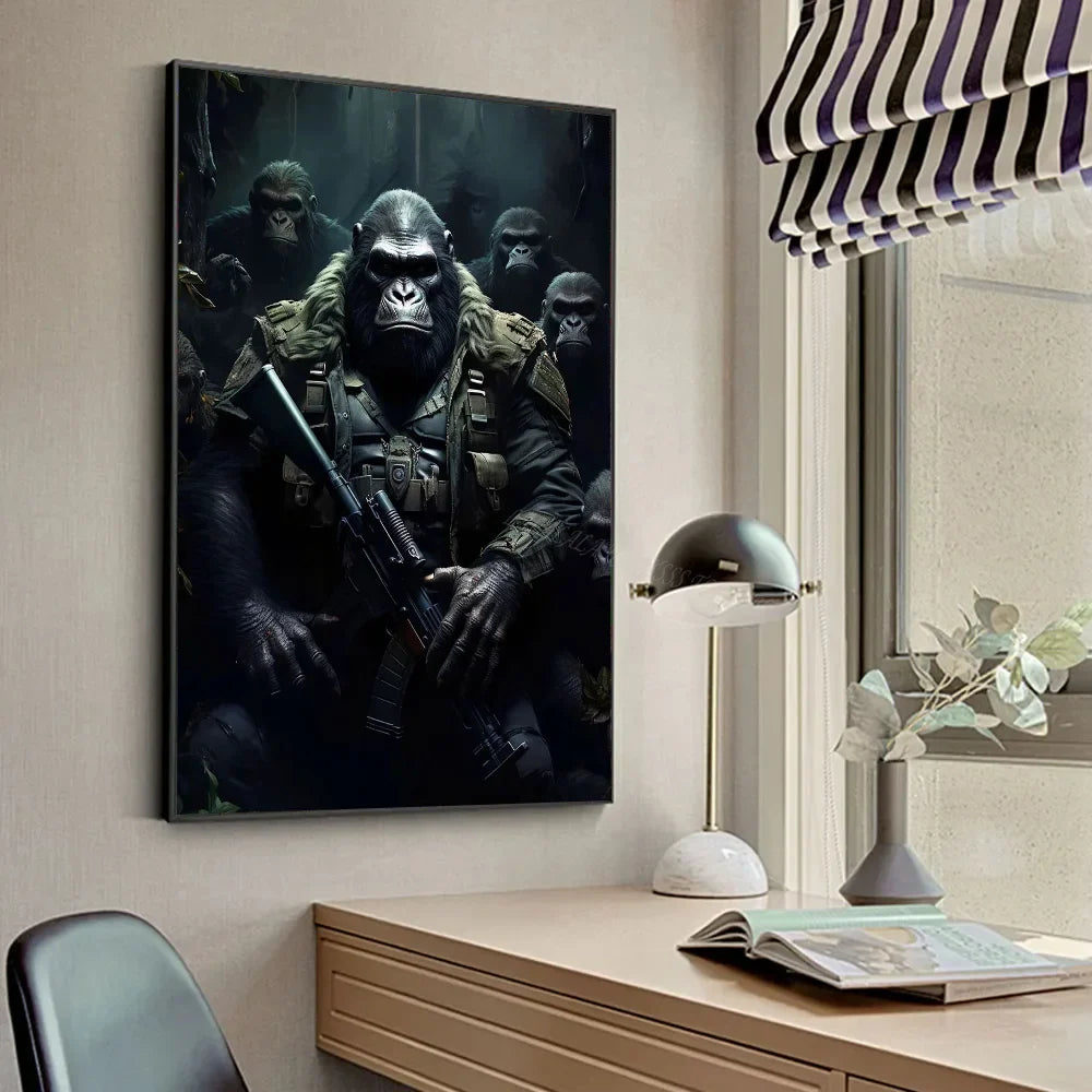 Funny Smoking Monkey Chimpanzee In Suit Gorilla Gangsters Poster HD Posters Home Room Bar Cafe Decor Art Wall Painting Picture