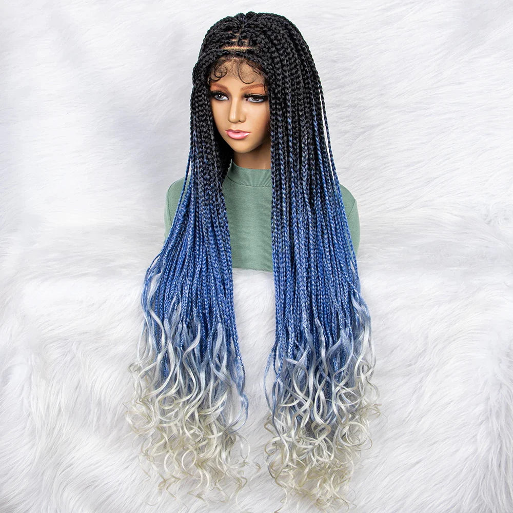 Gradient Water Wave Knotless Box Braids Wig | 9x6 Lace Front | Baby Hair