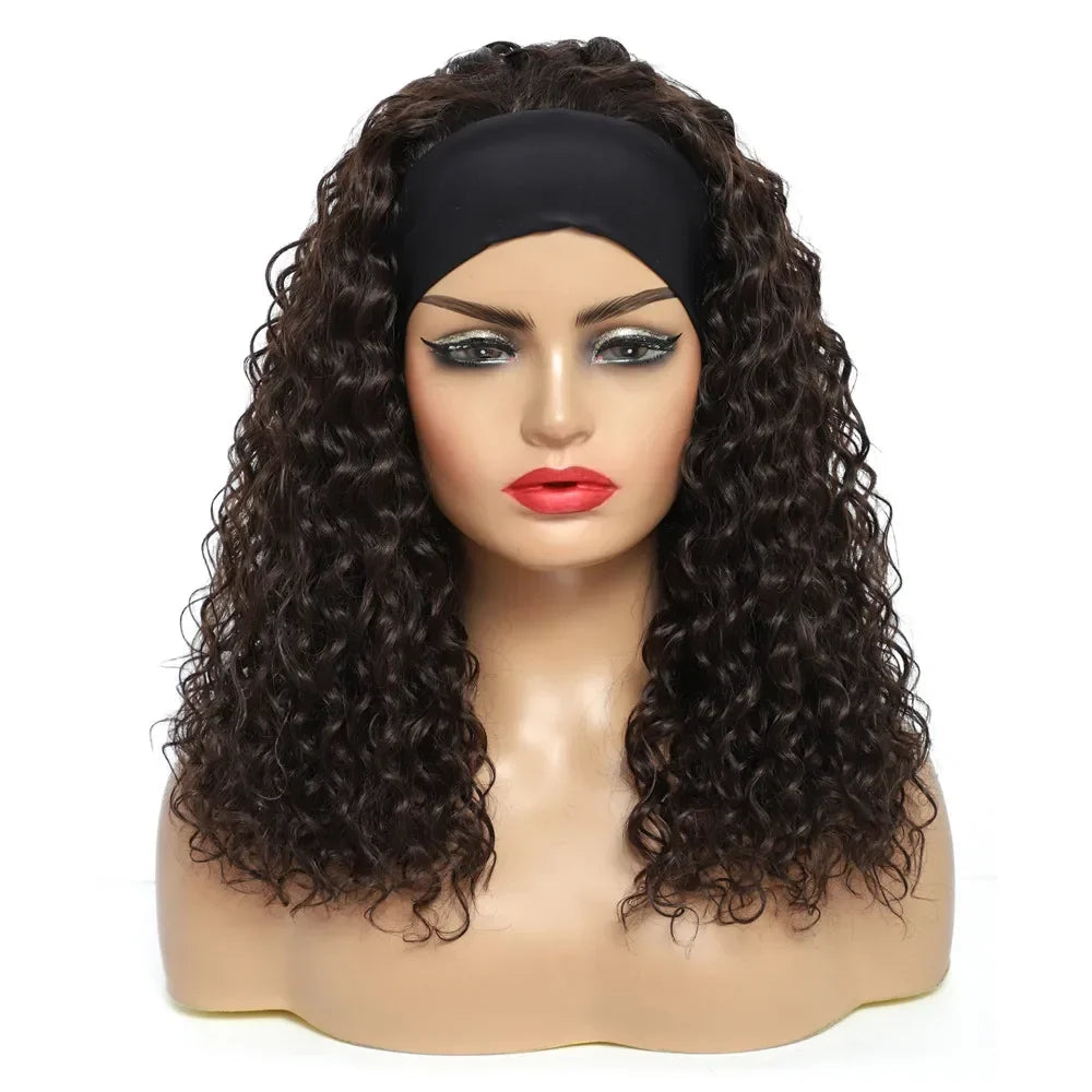 Water Wave Headband Wig | Darker Brown | Synthetic Curly Hair Wig | 20 Inches | Glueless | Full Machine Made Wigs