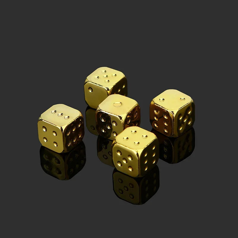 5 PCS/Set Gold/Silver/Bronze Metal Funny Dice Standard 6 Sided Decider Board Game Acessorios 13*13mm Dice