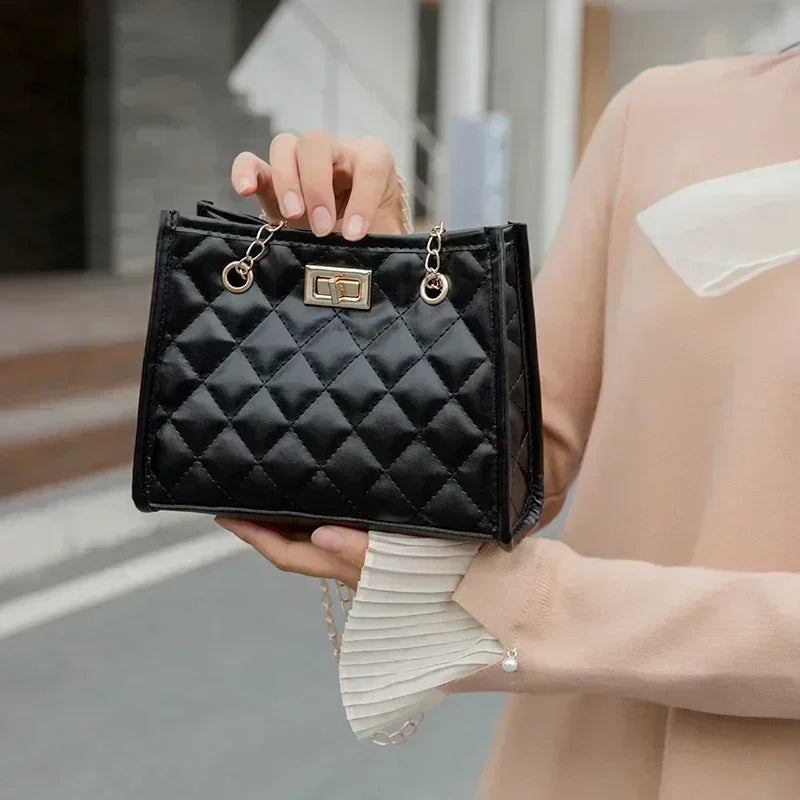Women's Tote Bag with Chains | Diamond Lattice Underarm Luxury Shoulder Bag for Ladies (Designer Handbag for Parties)
