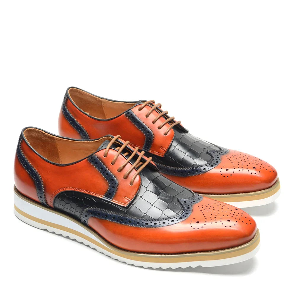 Italy Men's Wingtip Derby Shoes | Classic Modern Color Block Oxfords (Height Increasing, Genuine Leather)