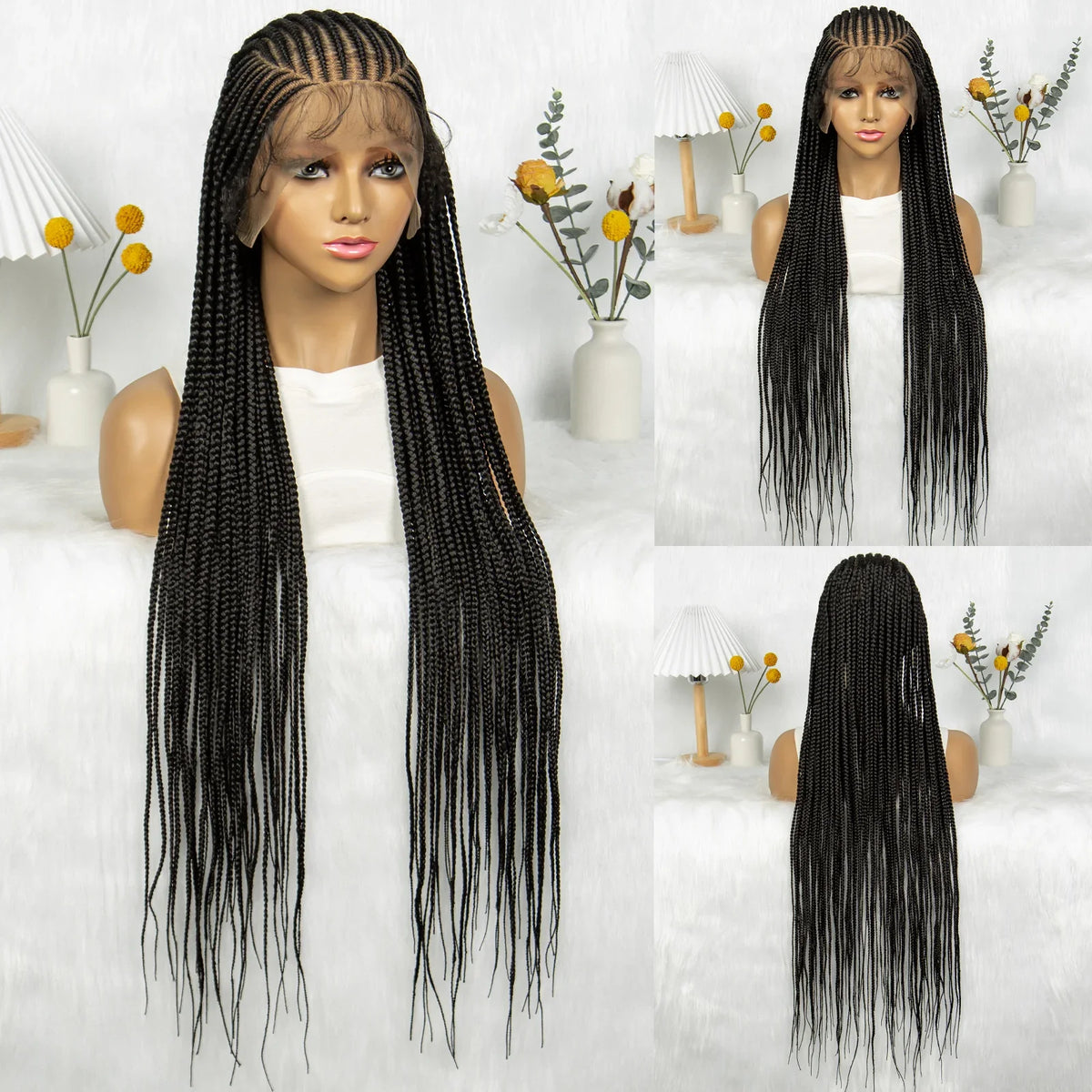 HD Transparent Full Lace Knotless Box Braids Wig | Cornrows Accent