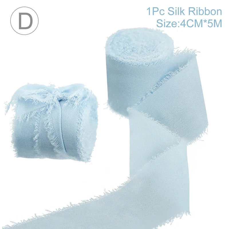 5M Handmade Frayed Edged Satin Chiffon Silk Ribbon For Wedding Invitation Wrapping Bouquets Birthday Party Decorations Gifts