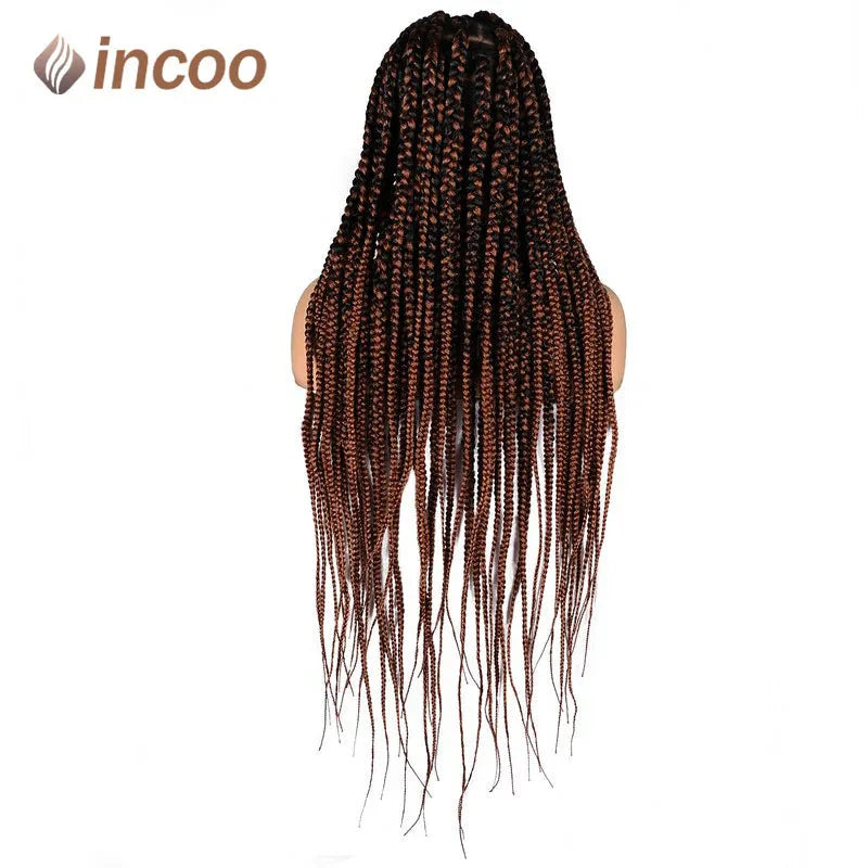 36" Large Square Knotless Box Braids Wig | Full Double Lace | Baby Hair | Kanekalon