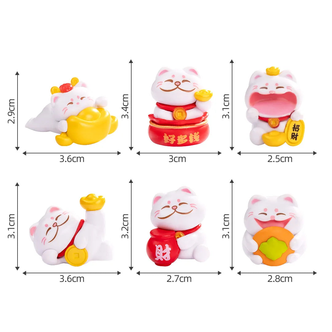 4/6pcs Cartoon Lucky Cats Figurines Miniatures Micro Landscape Ornaments For Home Room Desktop Decorations Accessories Gifts