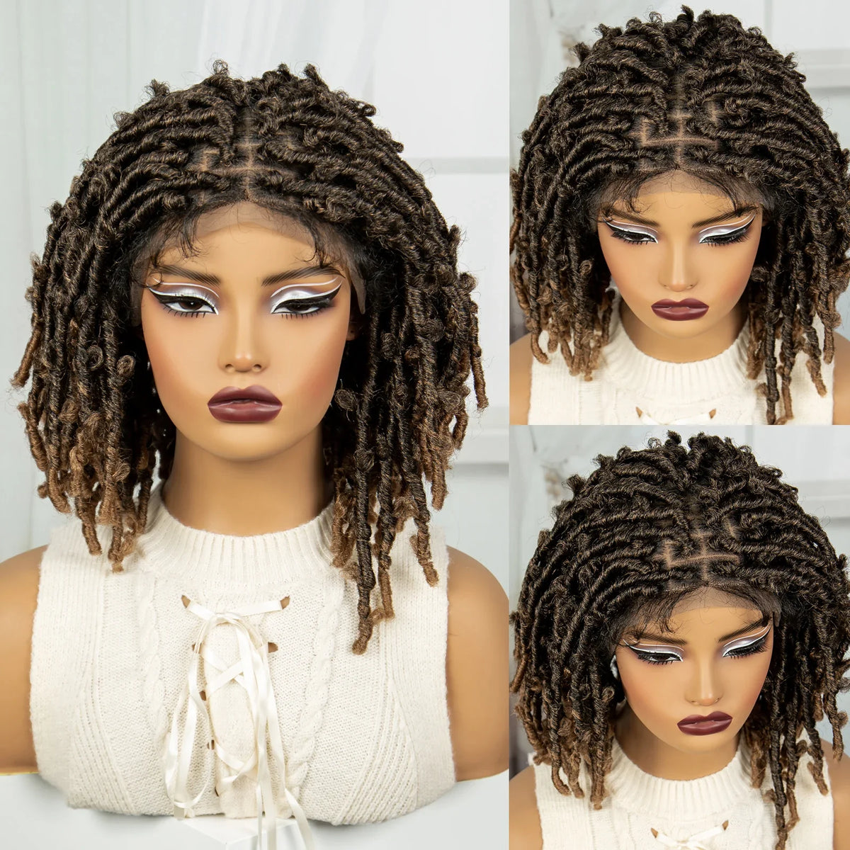 Burgundy Knotless Butterfly Locs Wig | Synthetic Lace Front