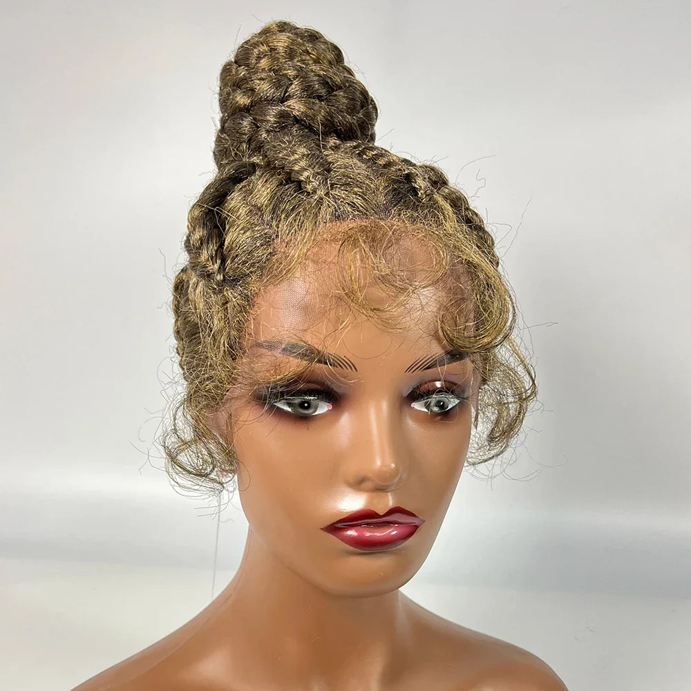 Lace Frontal Cornrow Braided Updo Wig with Baby Hair | Synthetic African American Style Braiding Wig