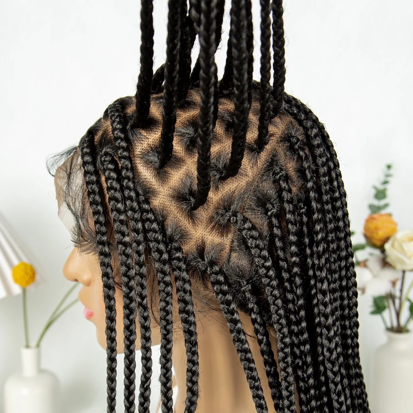 KIMA 34" Straight Box Braids Wig | Transparent Full Lace & Cornrow Detail