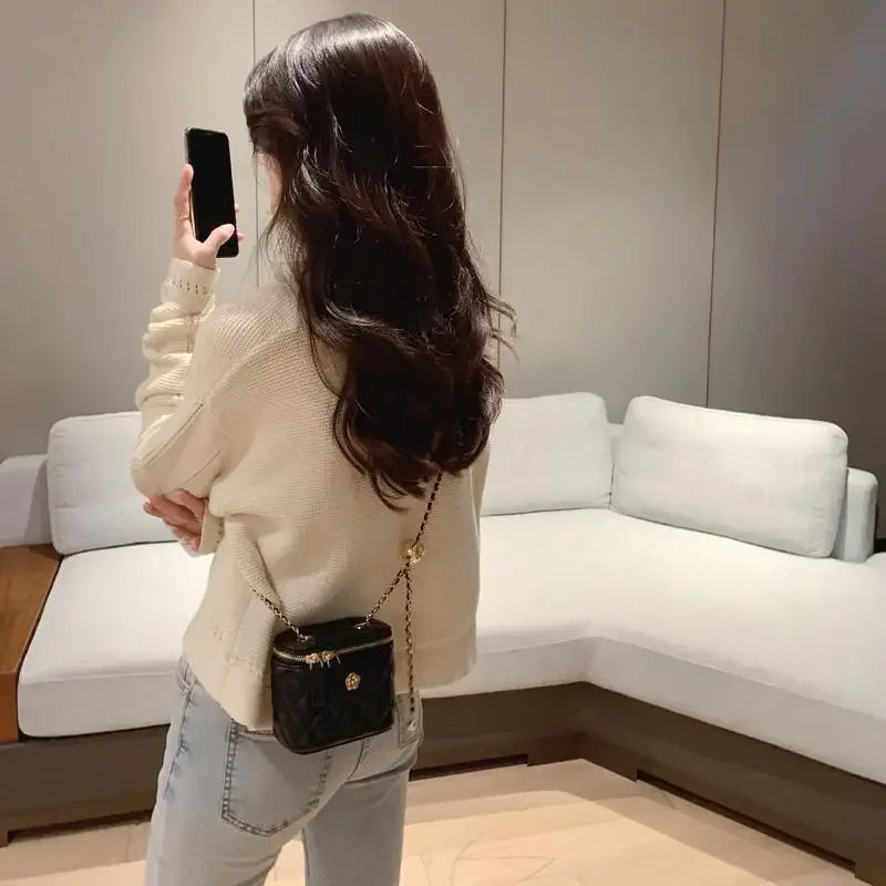 New Mini Shoulder Bag | Camellia Lingge Chain Box Small Bag for Women (Shoulder Bag & Crossbody Bag)
