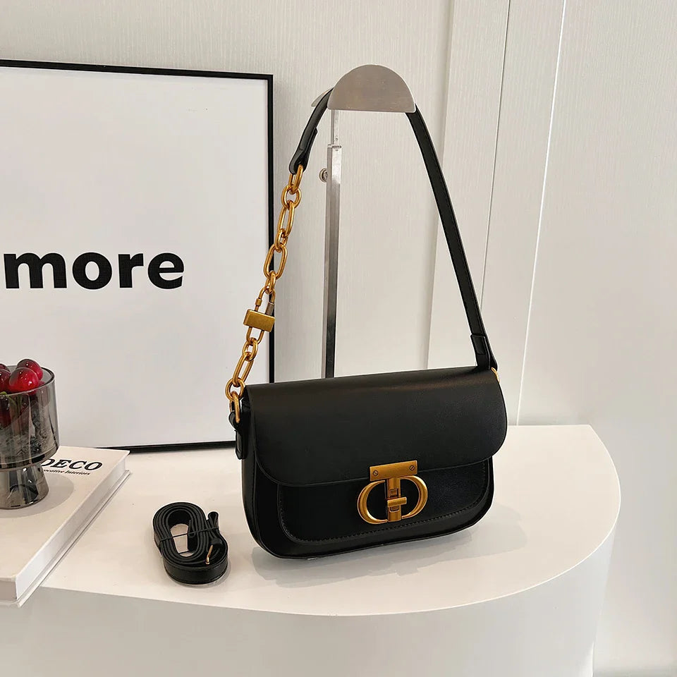 Retro Small PU Leather Bag Women's | Original Fashion Lock Crossbody Shoulder Sac & Senior Handbag Underarm Bag (Designer)