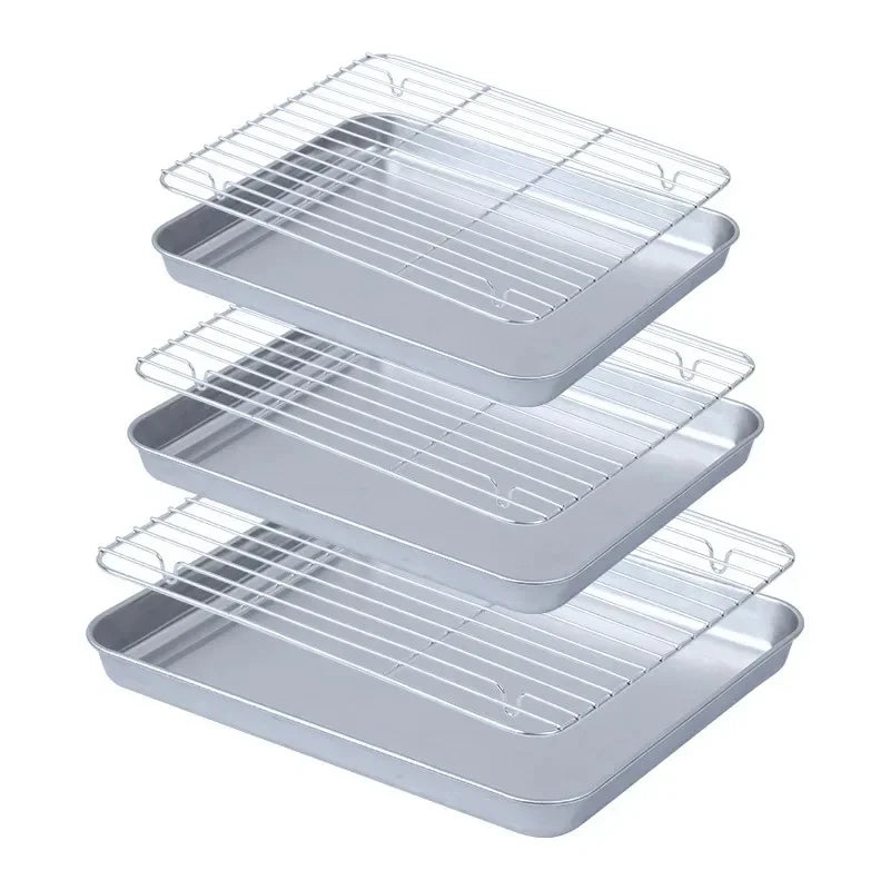 304 Wire Steaming Kebab Barbecue Mesh Rack BBQ Grill Mesh Net Carbon Stainless Steel deep Square Plate cafeteria Storage trays