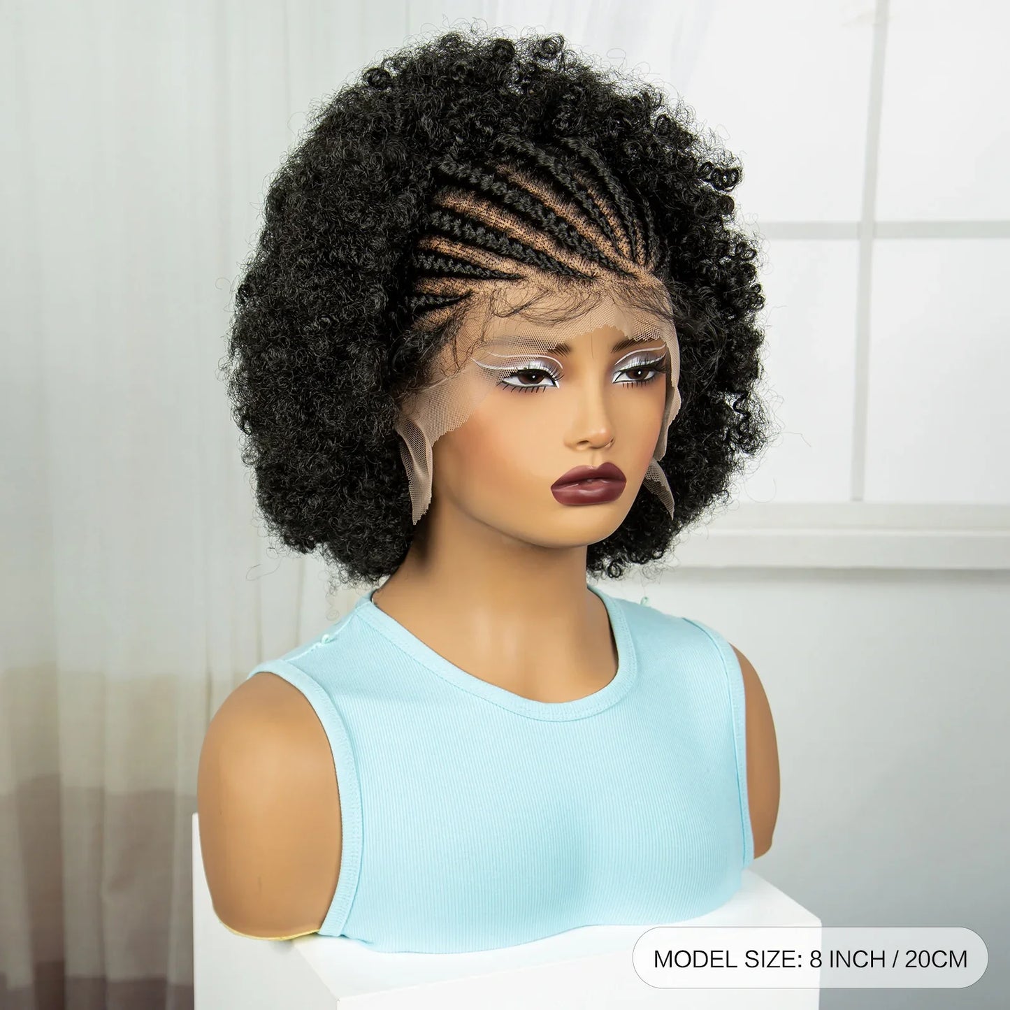 Short Natural Afro Kinky Curly Cornrow Braids Wig | Full Lace | Baby Hair