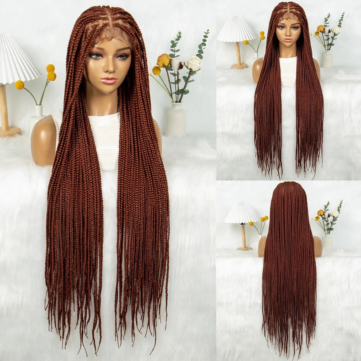HD Knotless Box Braided Full Lace Wig | Ginger 350# & 613# Blonde | Synthetic Crochet Braids | Black Women