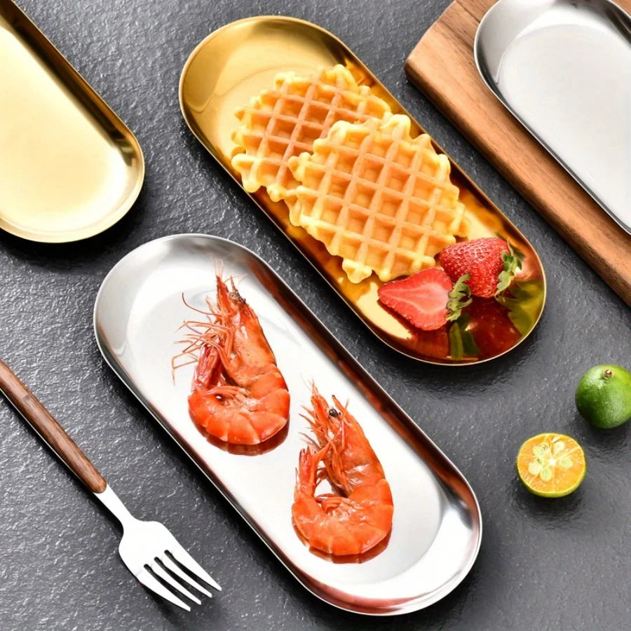 Stainless Steel Gold Dining Plate Dessert Plate Nut Fruit Cake Tray Snack Kitchen Plate Western Steak Kitchen Plate Dish