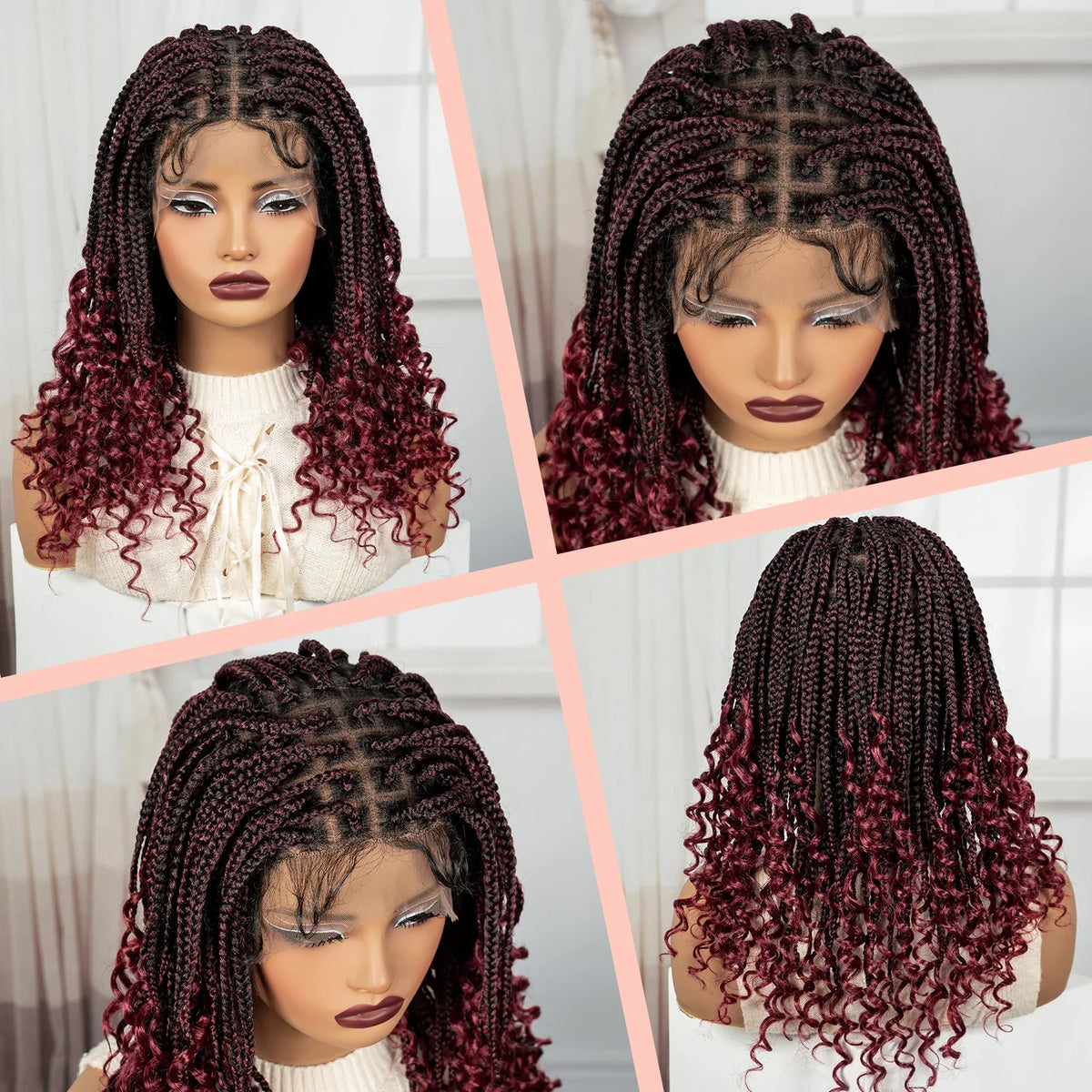 Knotless Box Boho Braided Wig with Curly Ends | Short Bob Style | Full Lace Synthetic Wig for Black Women