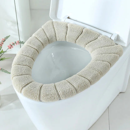 Winter Warm Toilet Seat Cover Mat Bathroom Toilet Pad Cushion with Handle Thicker Soft Washable Closestool Warmer Accessories