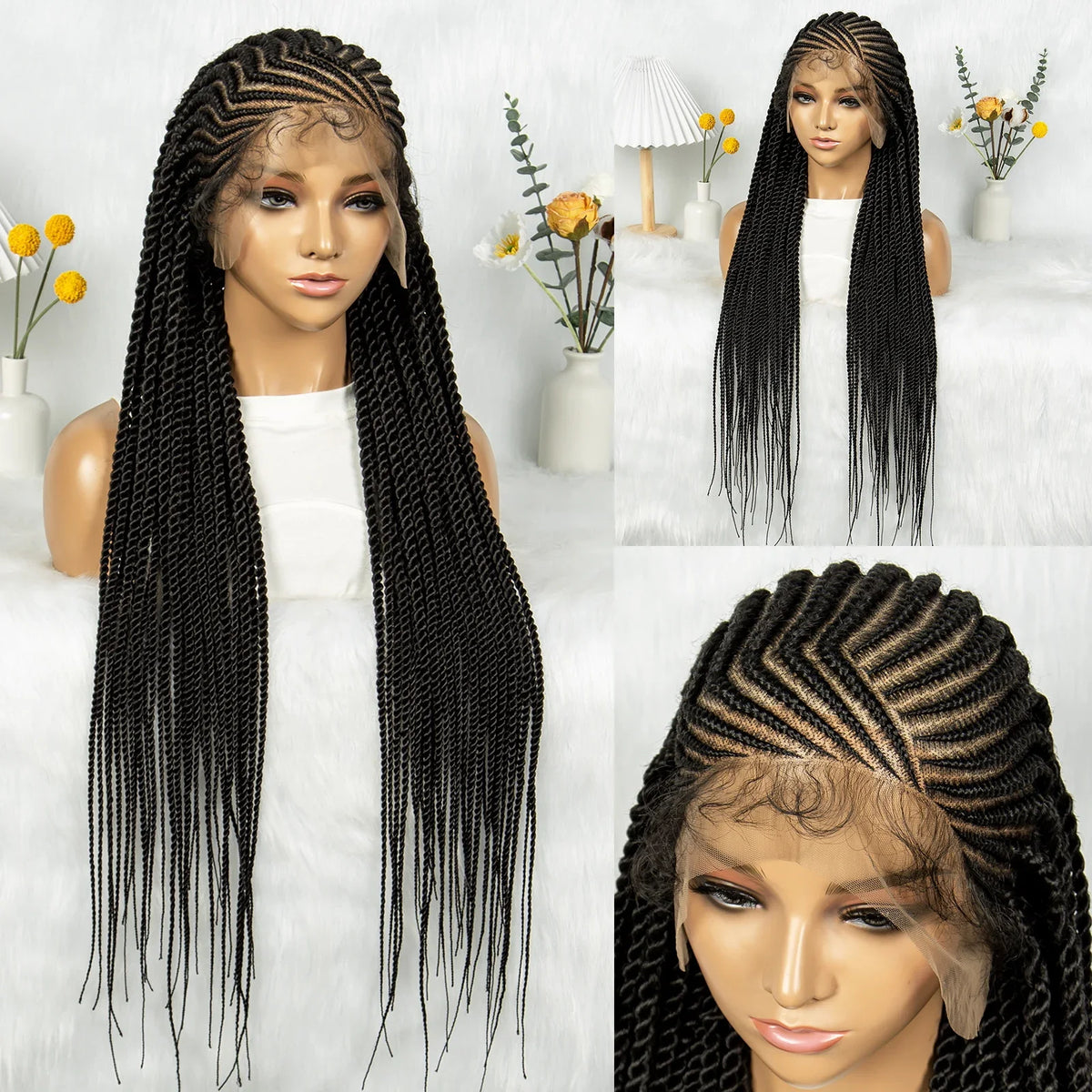 HD Lace Cornrows to Twisted Braids Wig | Full Lace Goddess Style