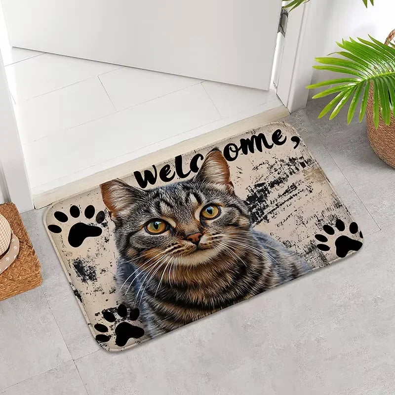 VIKAMA Cartoon Cute Cat Carpet Soft Doormat Welcome Mat Living Room Carpet Kitchen Rug Rug For Bedroom Outdoor Carpet Home Dec