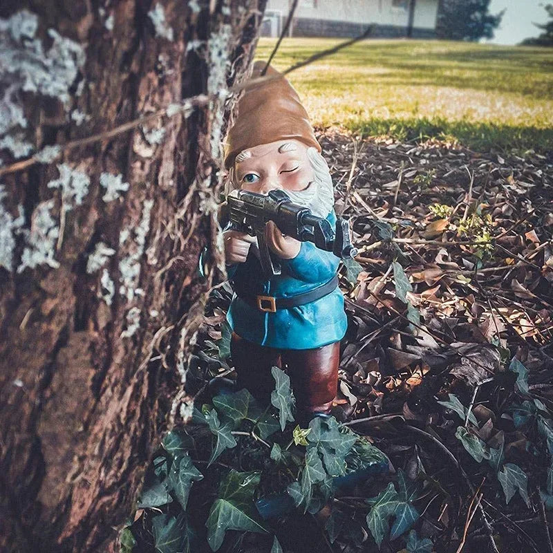 Funny Army Gnome Garden Statue Resin Desktop Lawn Ornament for Outdoor Garden Decoration Wooden Monster Yard Sculpture Figurines