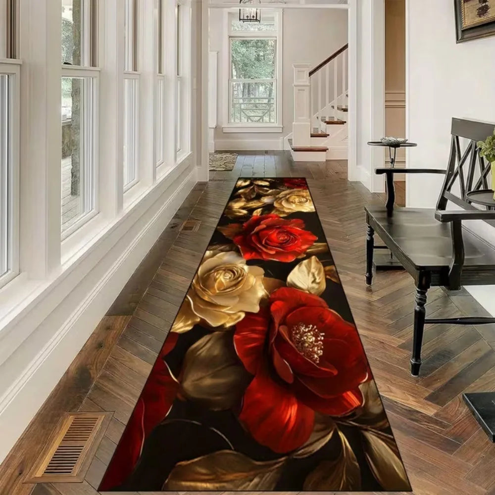 Classical Luxury Gold Flower Themed Carpet Fabric Is Comfortable Non Slip Easy Clean Perfect for Home Place or Vacation Home