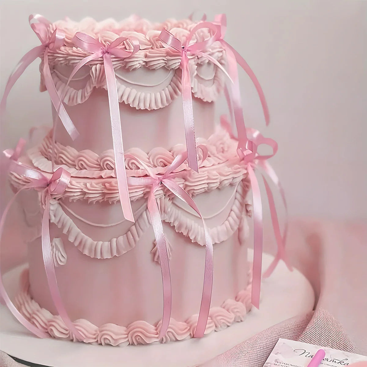 Pink Red Bow Ribbon Cake Decoration Desserts Home Decor Birthday Party Decor Kids Valentine’s Day Romantic Evening Events Decor