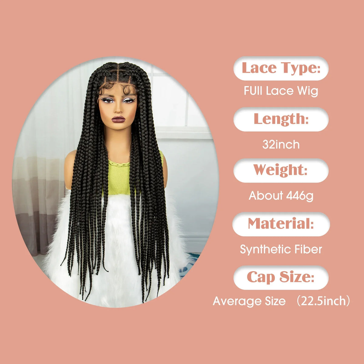 Knotless Twist Braids Full Lace Wig | Straight Synthetic Braids | Baby Hair | Black Women