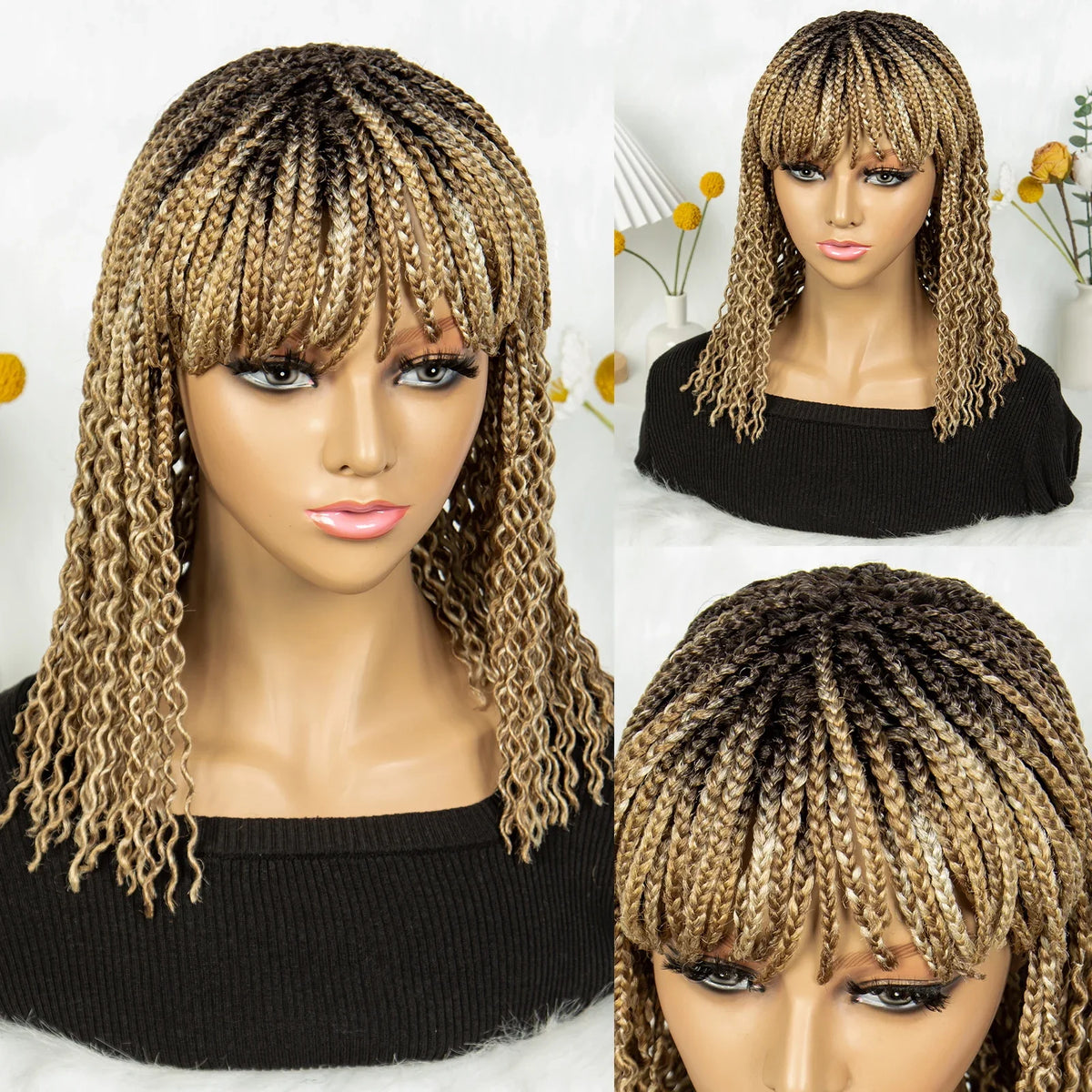 KIMA Colorful Half Twisted Locs Half Braided Bob Wig with Bangs