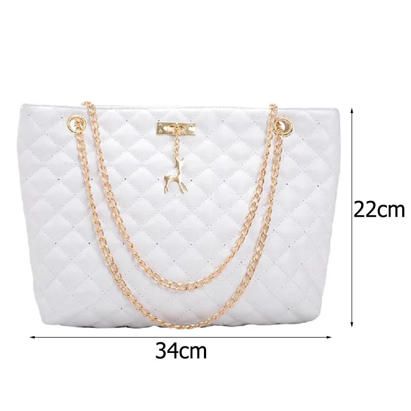 Classic Diamond Lattice Handbag | Fashion Women's Large Capacity Top-handle Bags & Pure Color Thin Chain Shoulder Crossbody Bag