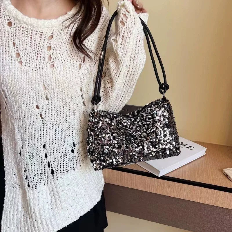 Women's New Korean Style Sequin Handbag | Popular Bling Shoulder & Underarm Bag (Wedding Banquet Wallet & Glitter Crossbody)
