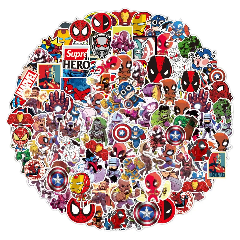 50/100PCS Marvel The Avengers Anime Cartoon Stickers DIY Laptop Skateboard Phone Bike Car Waterproof Sticker Decals