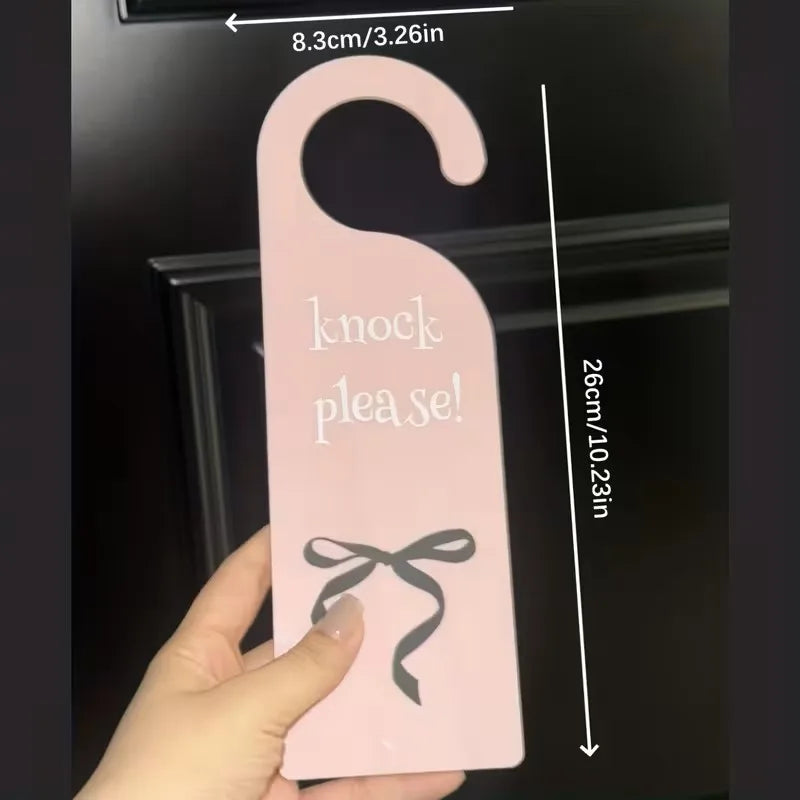 1pc Pink Bow Acrylic Hanging Sign with "Please Knock" Design,Durable Indoor/Outdoor Door Decor for Girls' Room, University Dorms