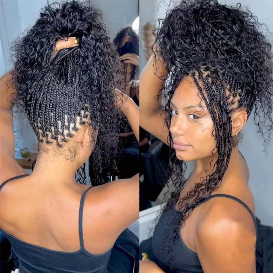 HD Full Lace Boho Box Braids Wig | Human Hair Curly Ends | 300% Density | Brazilian Remy Hair