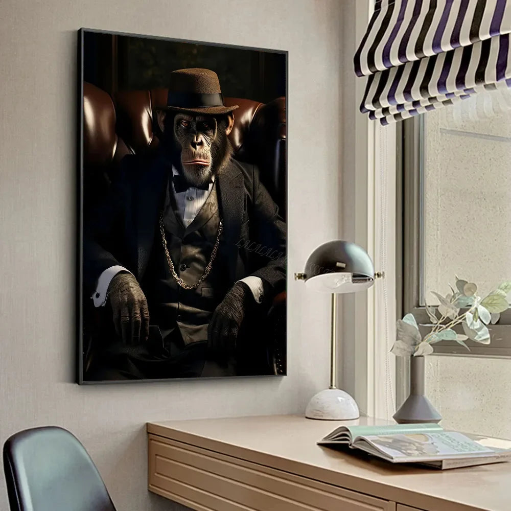 Funny Smoking Monkey Chimpanzee In Suit Gorilla Gangsters Poster HD Posters Home Room Bar Cafe Decor Art Wall Painting Picture