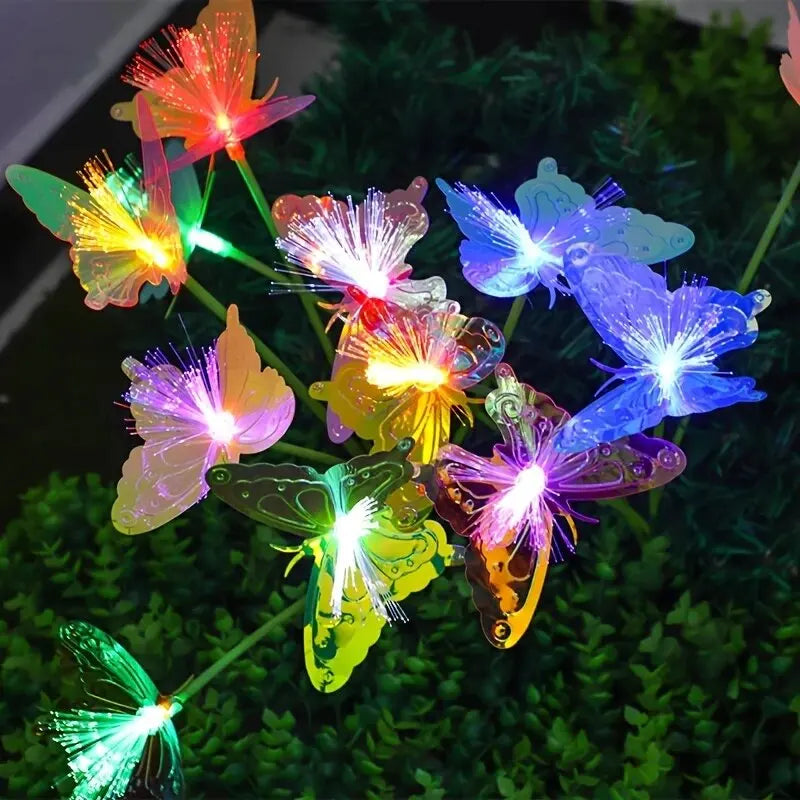 1PC 6-Head LED Solar Fiber Optic Butterfly Lights, 2 Modes Outdoor Idea Landscape Lighting For Garden,Pathways, Lawn, Patio,Yard