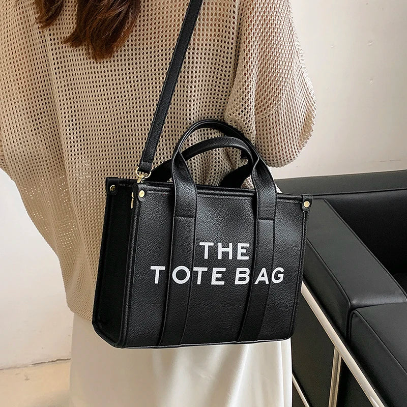 The Tote Bag for Women | Crossbody Female Handbag & New Solid Words Letter Leisure Large Bag (Luxury Fashion Designer PU Bag)