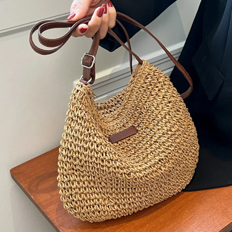 Woven Summer Fashion Straw Bag | High Quality Beach Holiday Crossbody Bag (Large Capacity Shopping Shoulder Handbag for Women)