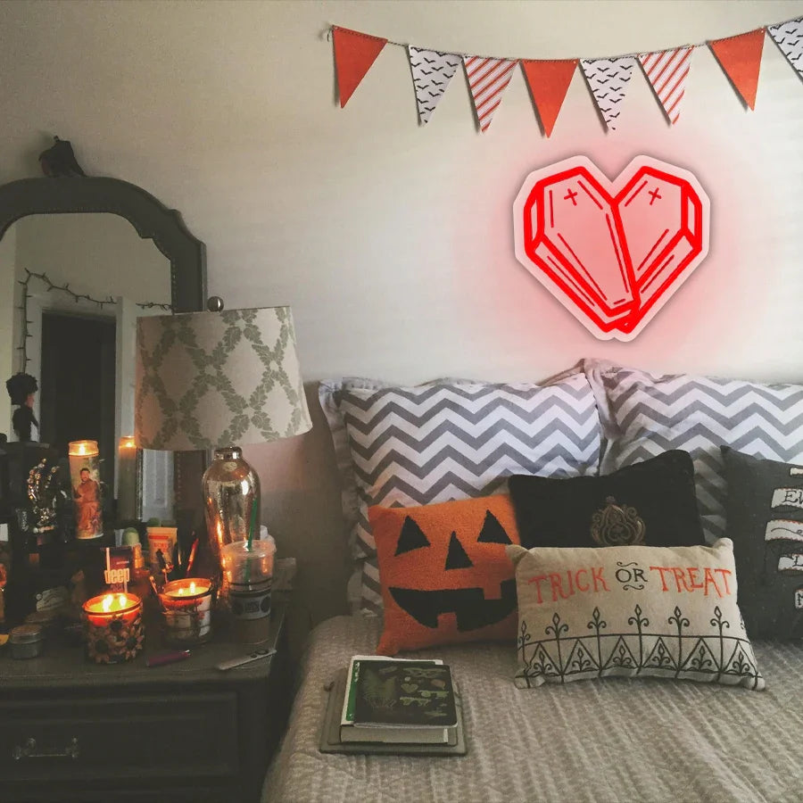 Halloween Neon Sign, Red Coffin Led Luminous Icon 3D Sculpture, Usb Powered, Used For Room, Horror Space, Game Room Decor.