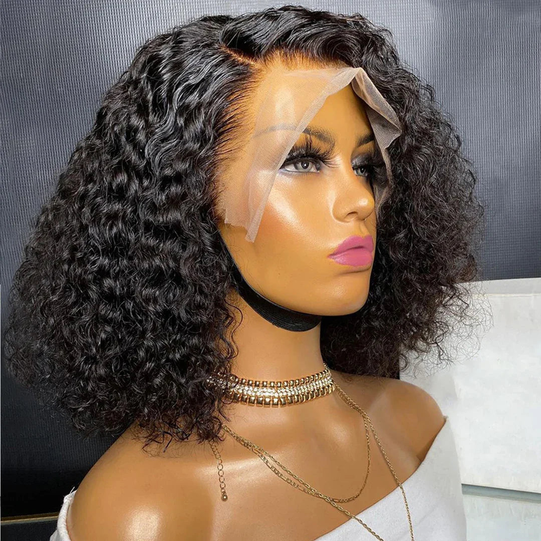 Glueless Kinky Curly Bob Wig | 13x4 Transparent Lace Front Brazilian Human Hair (Ready To Go)