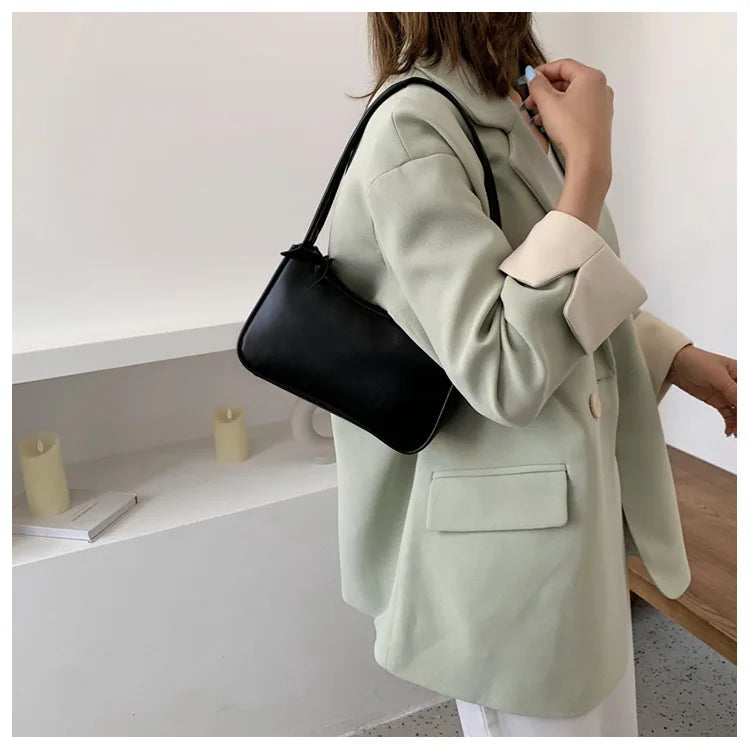 Retro Forearm Bag for Women | PU Leather Bow Handbag & Baguette Shoulder Bag (Western Style Underarm Bag, Casual Tote)