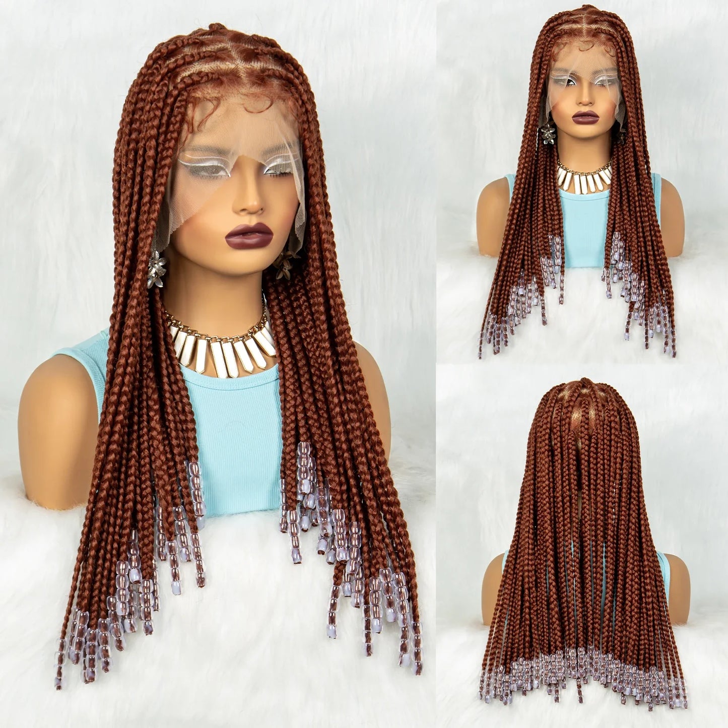 Ginger Beaded Knotless Braids Wig | Full Lace Frontal | 350#