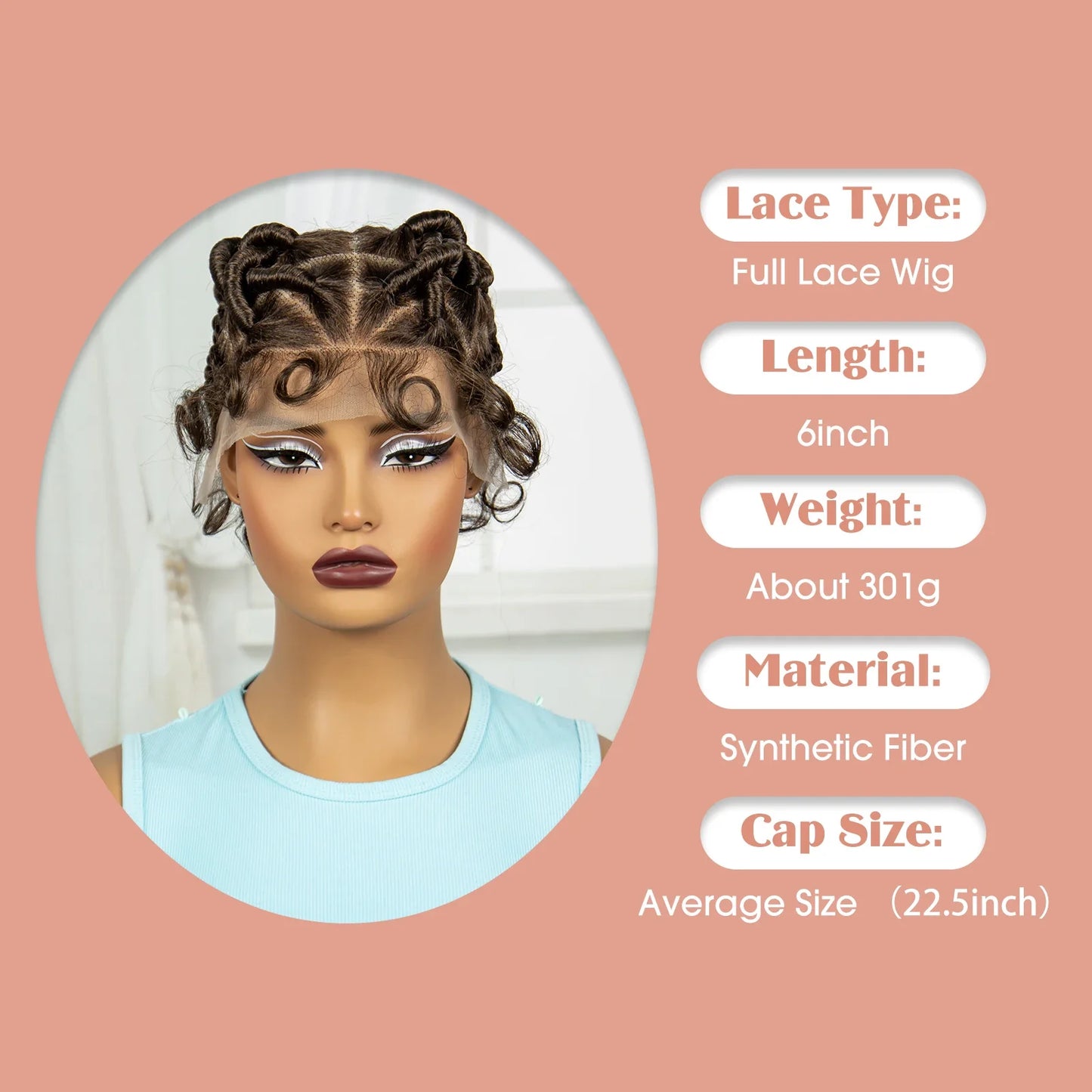 Burgundy Full Lace Synthetic Braided Wig | Knotless Box Braids & Bantu Knots | Lace Front Wig with Baby Hair for Black Women