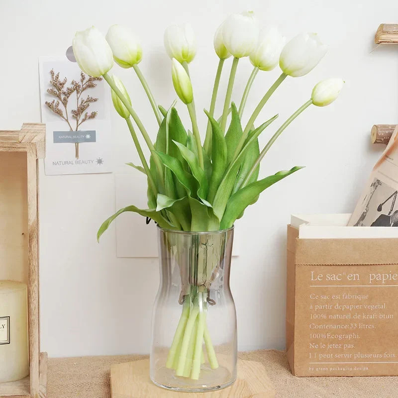 1PCHigh Quality Silicone Real Touch Five-headed Tulip Bouquet Wedding Home Decoration Indoor Artificial Flower Plant Living Room