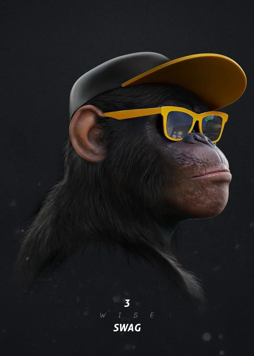 Three Swag Monkeys Canvas Art Posters and Prints Hip Hop Monkey Fashion Paintings on the Wall Art Animals Pictures Room Decor