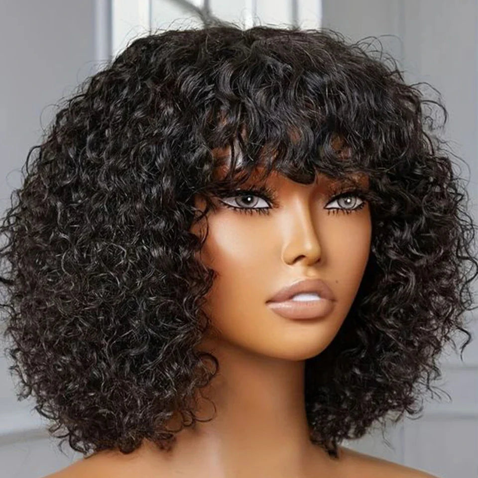 Ginger Jerry Curly Pixie Bob Wig | Honey Blonde Orange Remy Human Hair with Bangs