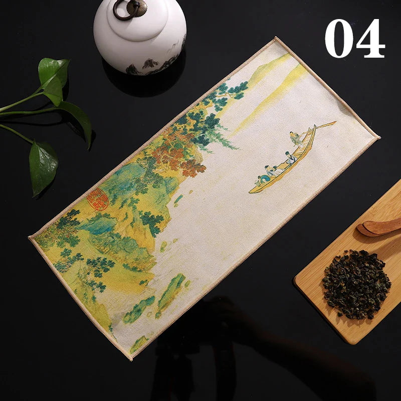 1pc Chinese Painted Thick Tea Towel Super Absorbent Table Mats Suede Professional Rag Tea Mat Napkin High-end Tea Accessories