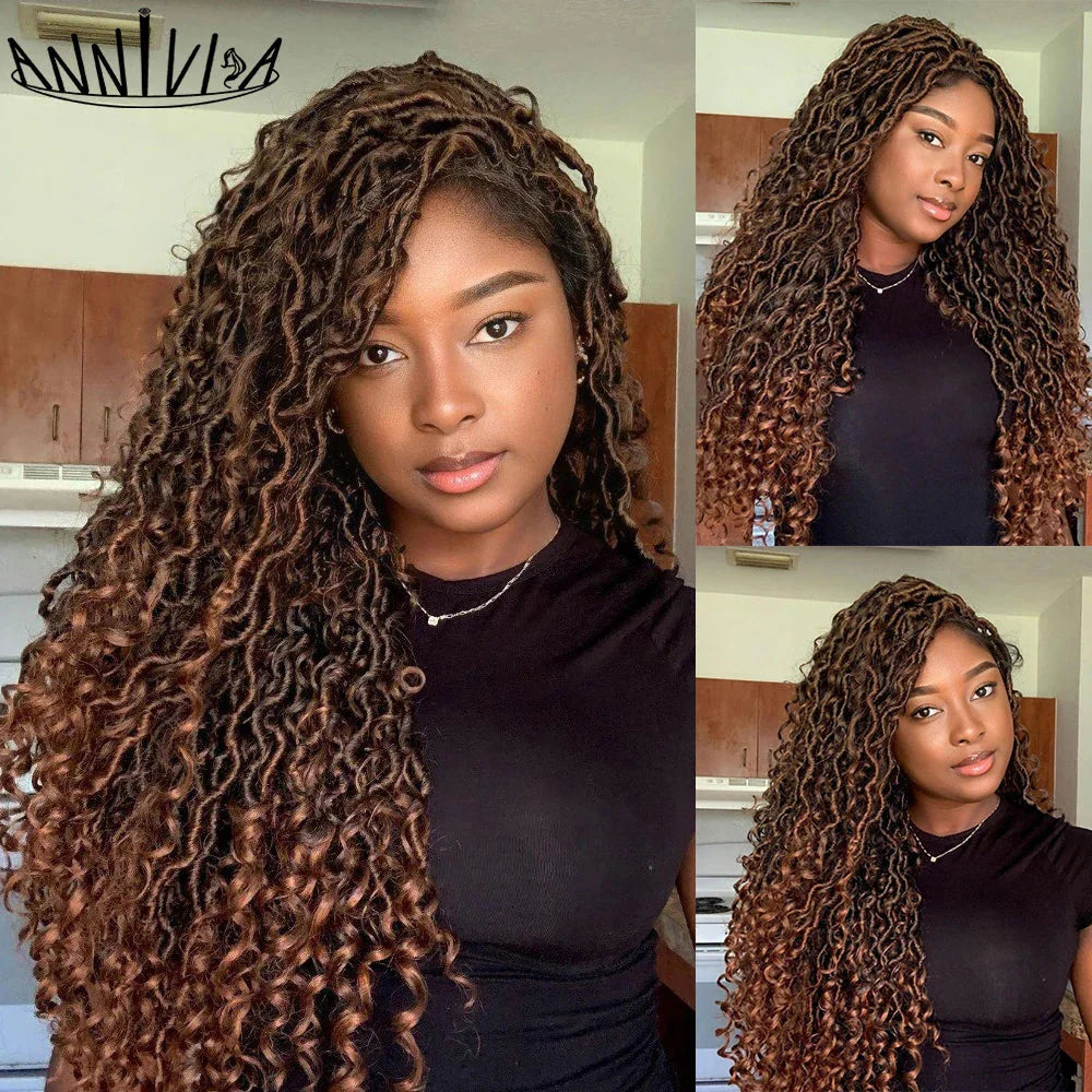 Luxurious Goddess Faux Locs Wig | Full Lace Braid with Baby Hair | Bohemian Twist Crochet Curls | Kanekalon Synthetic Wig for Black Women