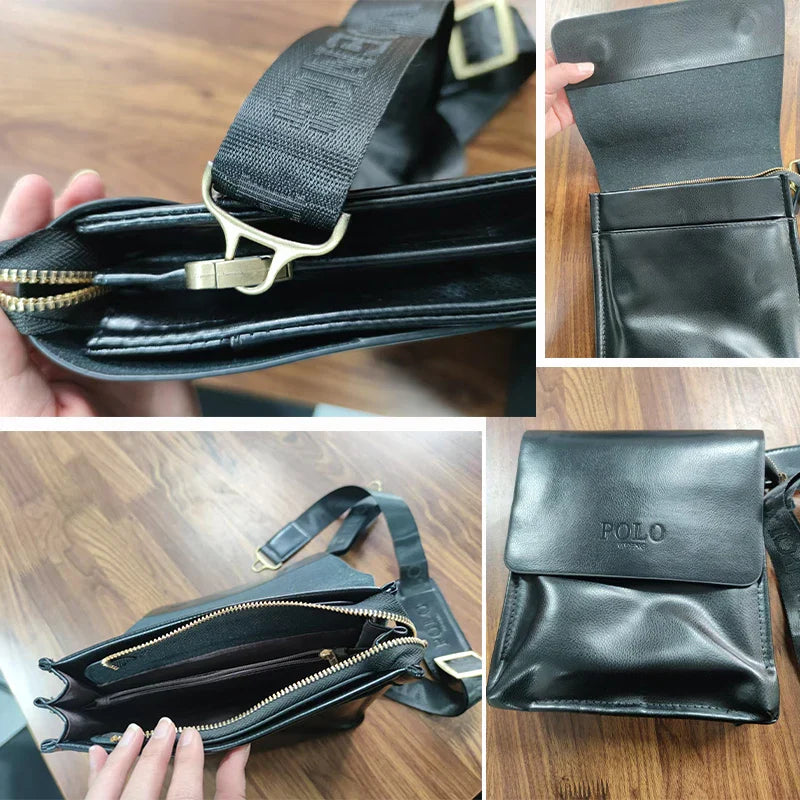 Polo Vertical Men's Crossbody Bag | Leisure Business Single Shoulder Bag (PU Leather, Solid, Versatile Trend)
